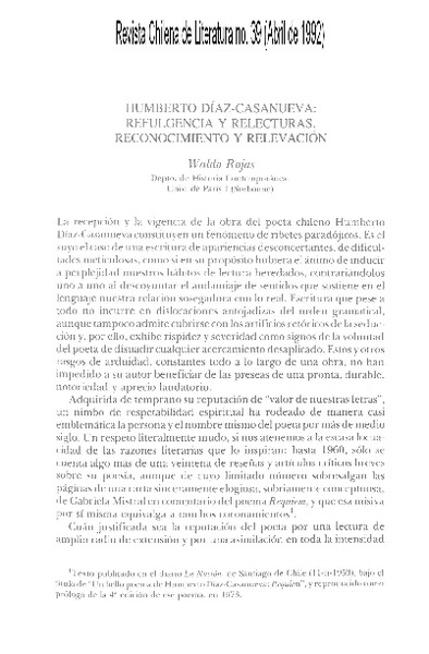 Humberto Díaz-Casanueva, refulgencia y relecturas, reconocimiento y relevación