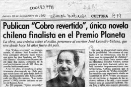Publican "Cobro revertido", única novela chilena finalista en el Premio Planeta  [artículo].