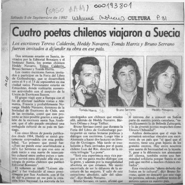 Cuatro poetas chilenos viajaron a Suecia