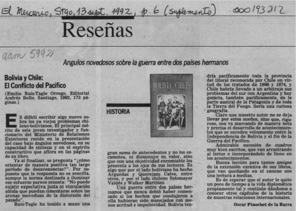 Bolivia y Chile, el conflicto del Pacífico  [artículo] Oscar Pinochet de la Barra.