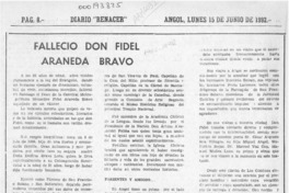 Falleció don Fidel Araneda Bravo  [artículo] Eduardo Iturrieta Brown.