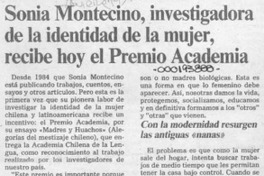 Sonia Montecino, investigadora de la identidad de la mujer, recibe hoy el Premio Academia  [artículo].