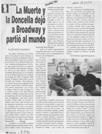 La Muerte y la Doncella dejó a Broadway y partió al mundo  [artículo] Eugenio Ahumada.