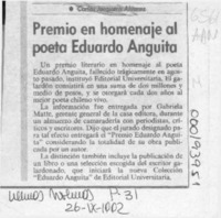 Premio en homenaje al poeta Eduardo Anguita  [artículo].