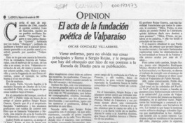 El acta de la fundación poética de Valparaíso  [artículo] Oscar González Villarroel.