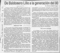 De Baldomero Lillo a la generación del 80  [artículo] Marino Muñoz lagos.