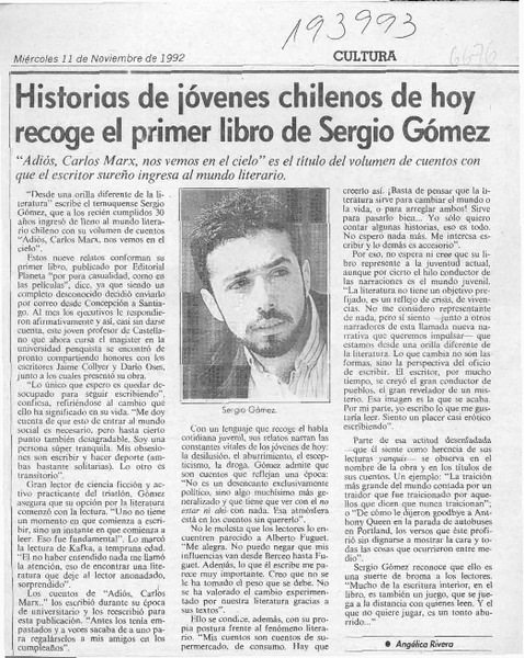 Historias de jóvenes chilenos de hoy recoge el primer libro de Sergio Gómez  [artículo].