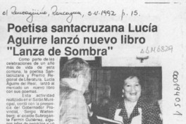 Poetisa santacruzana Lucía Aguirre lanzó nuevo libro "Lanza de sombra"  [artículo].