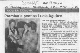 Premian a poetisa Lucía Aguirre  [artículo].
