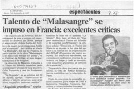 Talento de "Malasangre" se impuso en Francia, excelentes críticas  [artículo].