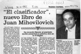 "El clasificador", nuevo libro de Juan Mihovilovich