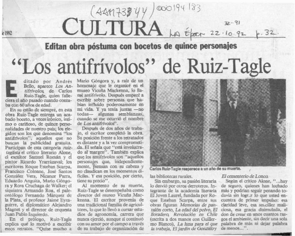 "Los Antifrívolos" de Ruiz Tagle  [artículo].