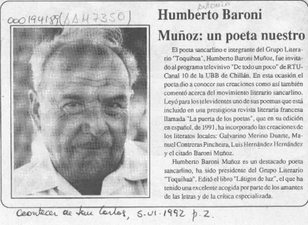 Humberto Baroni Muñoz, un poeta nuestro  [artículo].