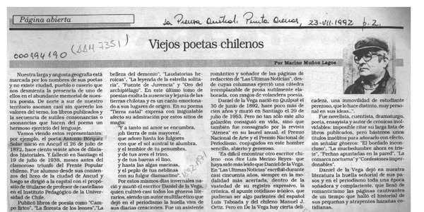 Viejos poetas chilenos  [artículo] Marino Muñoz Lagos.
