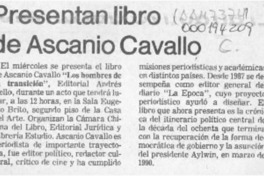Presentan libro de Ascanio Cavallo  [artículo].