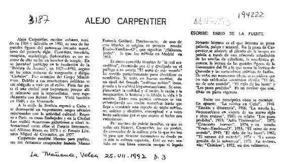 Alejo Carpentier  [artículo] Darío de la Fuente.