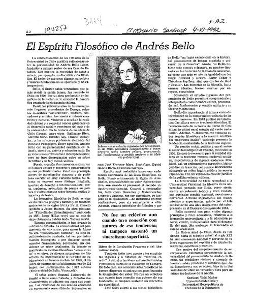 El espíritu filosófico de Andrés Bello  [artículo] Santiago Vidal Muñoz.