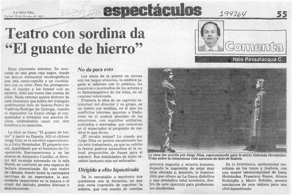 Teatro con sordina da "El guante de hierro"  [artículo] I. Passalacqua C.