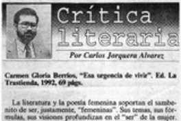 Carmen Gloria Berríos, "Esa urgencia de vivir"