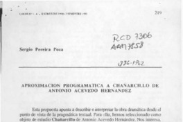 Aproximación programática a "Chañarcillo" de Antonio Acevedo Hernández  [artículo] Sergio Pereira Poza.