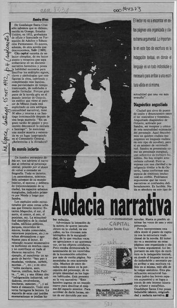 Audacia narrativa  [artículo] Ramiro Rivas.