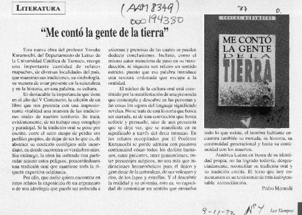 "Me contó la gente de la tierra"  [artículo] Pedro Morandé.