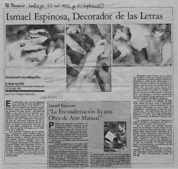 Ismael Espinosa, decorador de las letras  [artículo] Luis Vargas Saavedra.