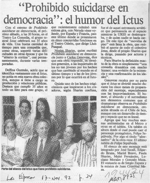 "Prohibido suicidarse en democracia", el humor del Ictus  [artículo].