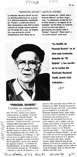 "Pascual Duarte" celebra su cumpleaños  [artículo].