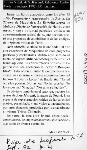 Arte marcial  [artículo] Max González.