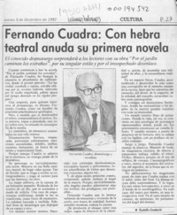 Fernando Cuadra, con hebra teatral anuda su primera novela  [artículo] Rodolfo Gambetti.