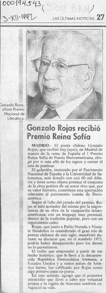 Gonzalo Rojas recibió Premio Reina Sofía  [artículo].