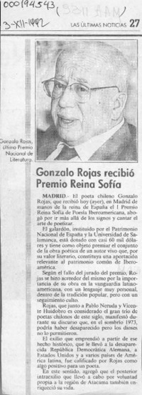 Gonzalo Rojas recibió Premio Reina Sofía  [artículo].
