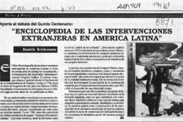 "Enciclopedia de las intervenciones extranjeras en América Latina"  [artículo] Beatriz Brinkmann.