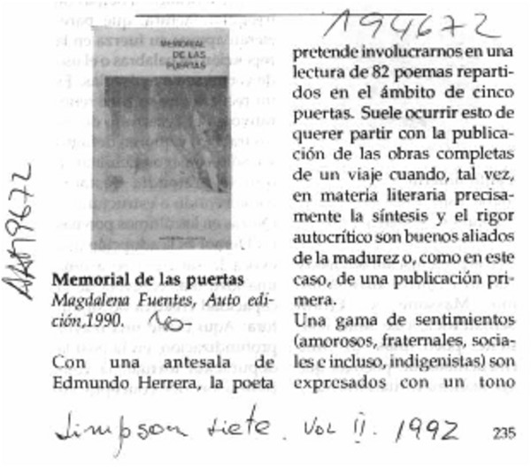 Memorial de las puertas  [artículo] Omar López.