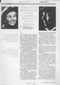 Semejanzas biográficas entre Gabriela Mistral y Pablo Neruda  [artículo] Felipe Romano.