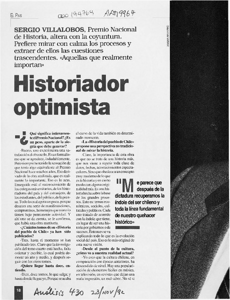Historiador optimista  [artículo] Felipe Pozo.