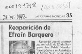 Reaparición de Efraín Barquero  [artículo] Hugo Montes Brunet.