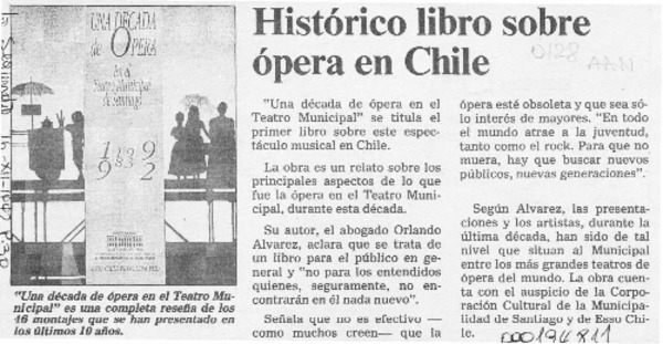 Histórico libro sobre ópera en Chile  [artículo].