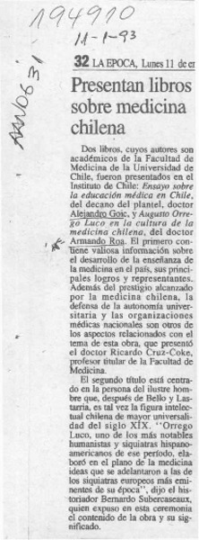 Presentan libros sobre medicina chilena  [artículo].