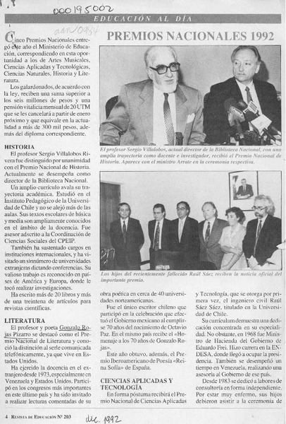 Premios Nacionales 1992  [artículo].