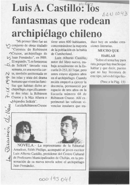 Luis A. Castillo, los fantasmas que rodean archipiélago chileno  [artículo].