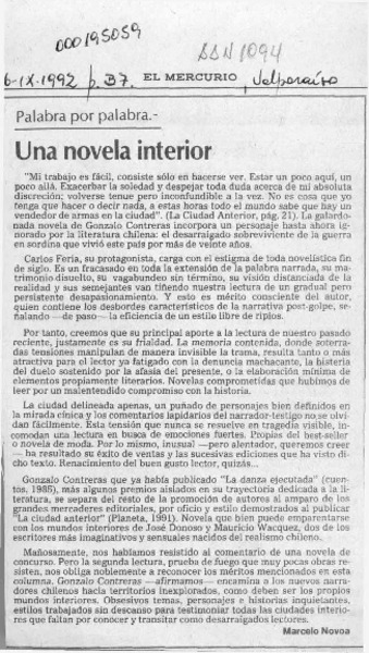 Una novela interior  [artículo] Marcelo Novoa.