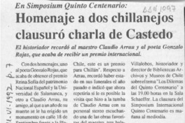 Homenaje a dos chillanejos clausuró charla de Castedo  [artículo].