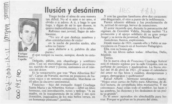 Ilusión y desánimo  [artículo] Enrique Ramírez Capello.