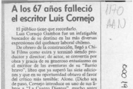 A los 67 años falleció el escritor Luis Cornejo  [artículo].