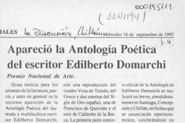 Apareció la Antología Poética del escritor Edilberto Domarchi  [artículo].