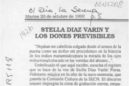 Stella Díaz Varín y "Los dones previsibles"  [artículo] Tristán Altagracia.