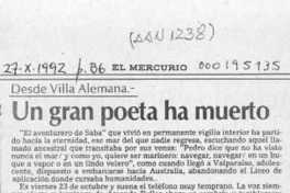 Un gran poeta ha muerto  [artículo] Pedro Mardones Barrientos.