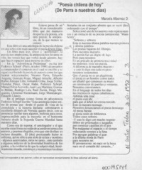 "Poesía chilena de hoy"  [artículo] Marcela Albornoz Dachelet.